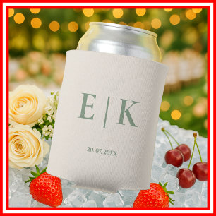 Porta-lata Sage Verde Monograma   Geladeira de Casamento