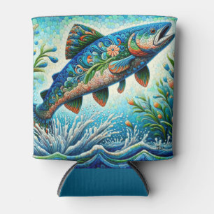 Porta-lata Salmão Jumping Mosaico Floral Azul Pêssego Verde