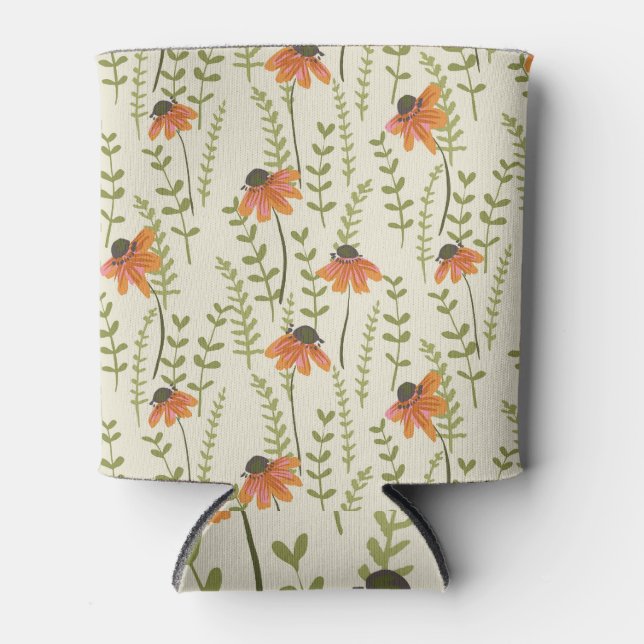 Porta-lata Samambaias verdes, flores laranja, natureza. (Frente)