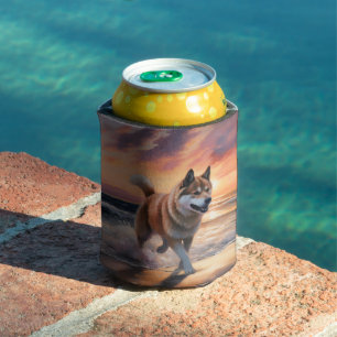 Porta-lata Sandy Paws Akita Dog em Beach Sunset