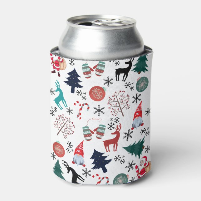 Porta-lata Santa Claus Reindeer Pine Trees Mittens Padrão (Can Front)