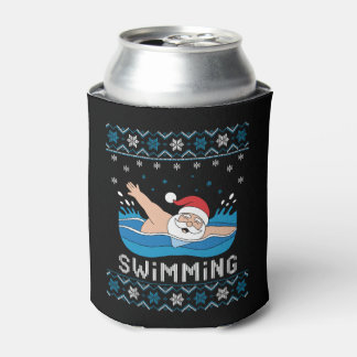 Porta-lata Santa Swimming Christmas Ugly Sweater Snowflakes