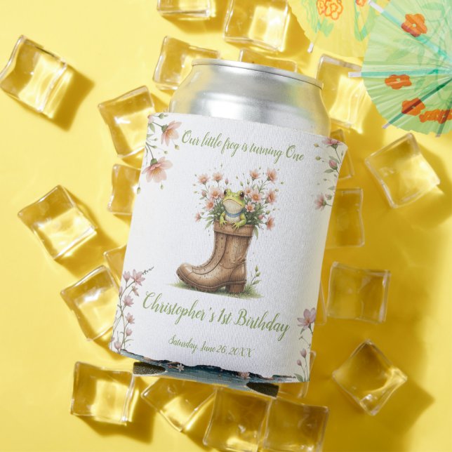 Porta-lata Sapo Froggie primeiro aniversario personalizado (Verão in situ)