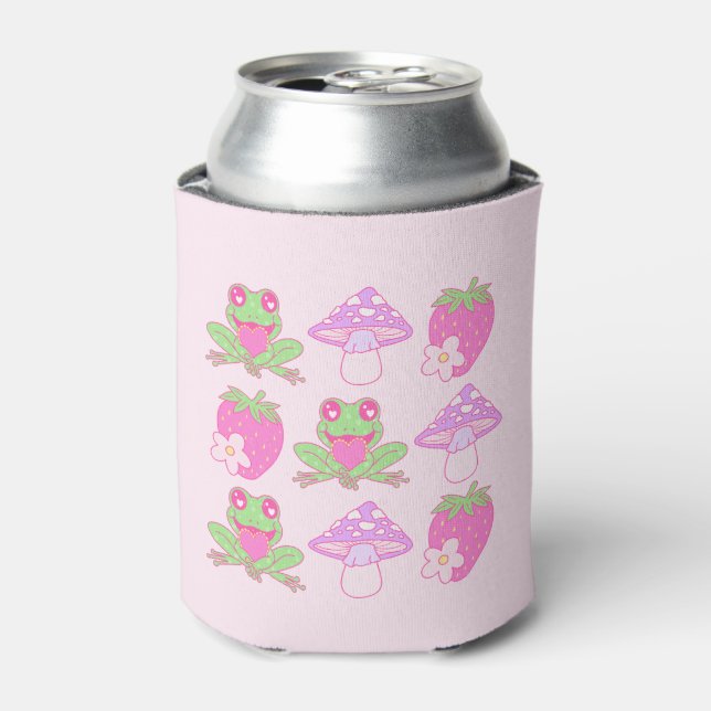 Porta-lata Sapo Kawaii, Cogumelo e Morango (Can Front)