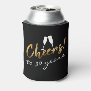 Porta-lata Saudações aos 30 Anos Dourado Preto Chic Aniversár