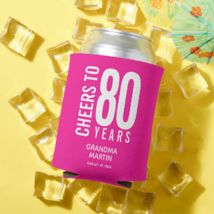Porta-lata Saúde aos anos de aniversário rosa quente