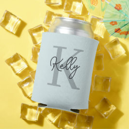 Porta-lata Script de Monograma Azul Aqua Moderno