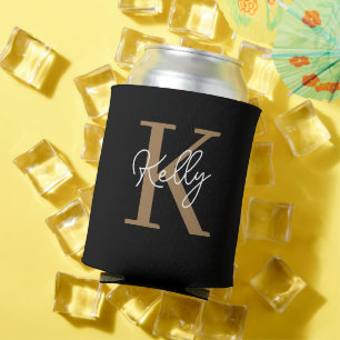 Porta-lata Script de Monograma Dourado Preto Moderno