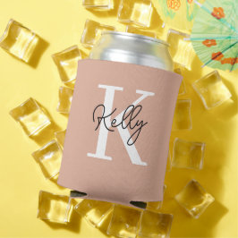 Porta-lata Script de Monograma Rosa Blush Moderno