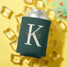 Porta-lata Script de Monograma Verde Moderno Emerald