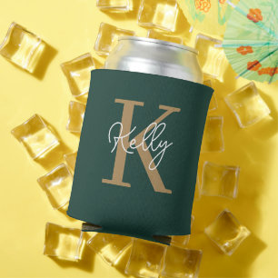 Porta-lata Script Dourado Monograma do Emerald Green moderno