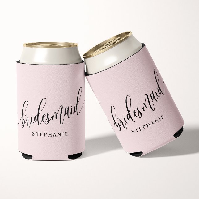 Porta-lata Script Moderno da Bridesmaid Rosa Blush (Criador carregado)