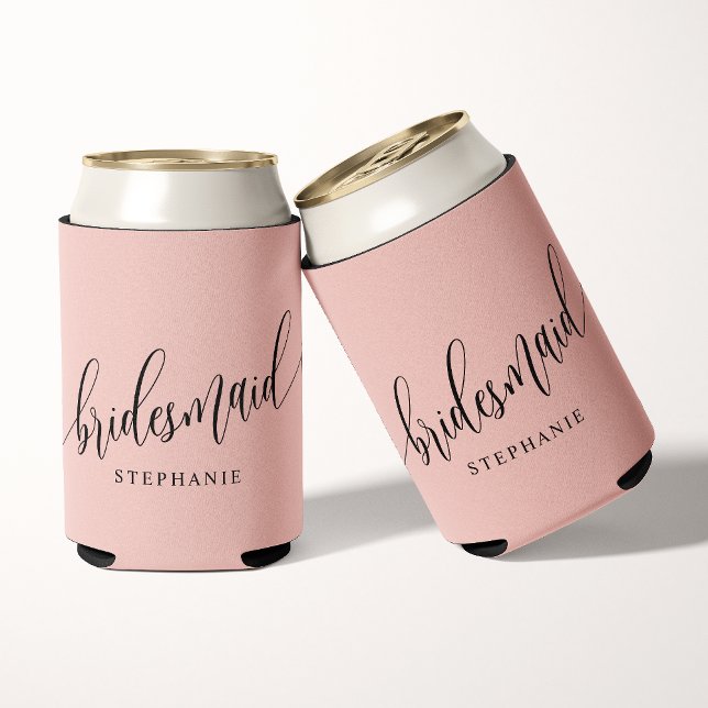 Porta-lata Script Moderno de Bridesmaid Rosa de Coral Suave (Criador carregado)