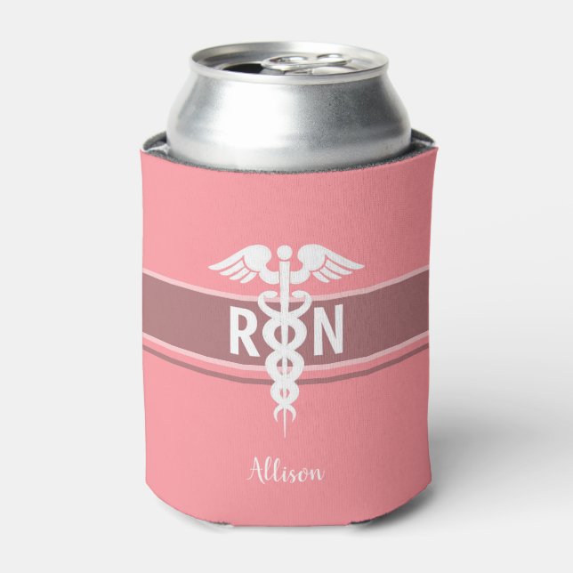Porta-lata Script RN de Enfermeira Rosa Personalizado (Can Front)