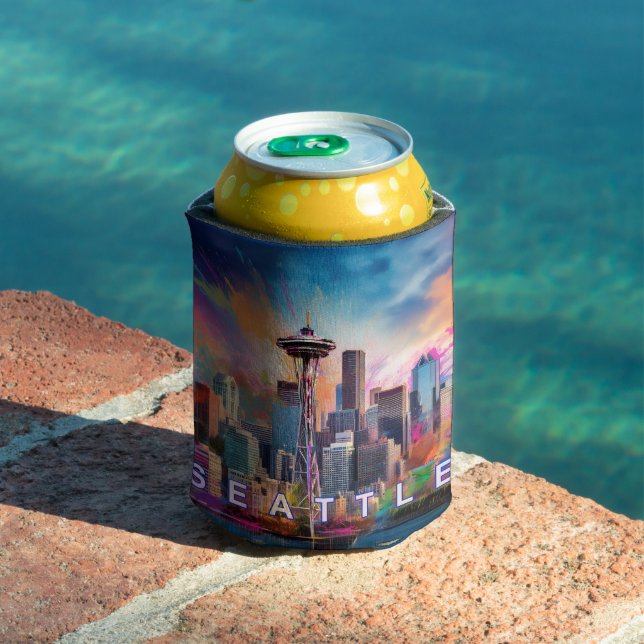 Porta-lata Seattle Skyline Abstrato Art (Piscina in situ)