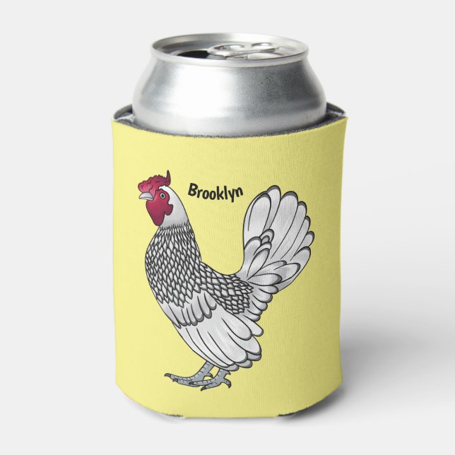 Porta-lata Sebright chicken cartoon illustration  (Can Front)