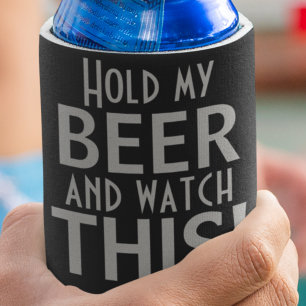 Porta-lata Segure Minha Cerveja E Veja Isto   Preto e Cinza E