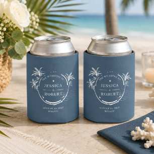 Porta-lata Selo de Casamento Azul Moderno Costeiro