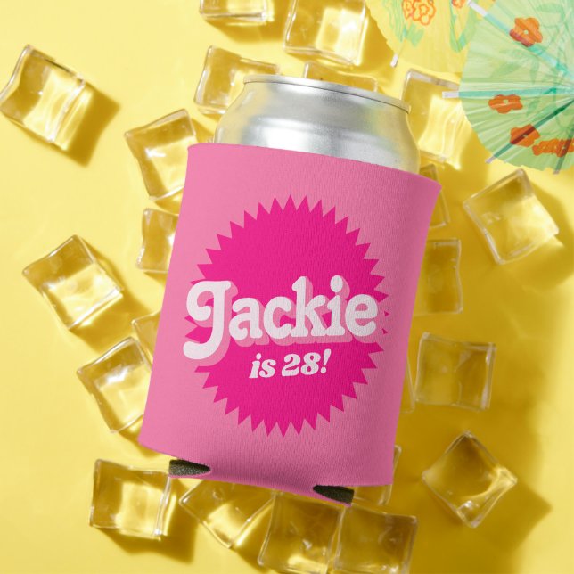 Porta-lata Selo Retro Malibu Rosa Rosa Rosa | Aniversário (Verão in situ)