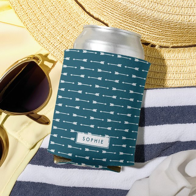 Porta-lata Setas Teais e Brancas Personalizadas (Criador carregado)