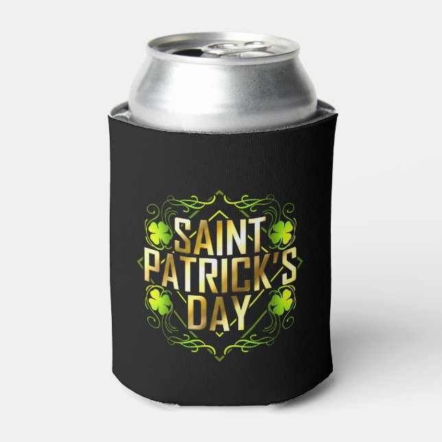 Porta-lata Shamrock Verde e Ouro - Letra Saint Patricks (Can Front)