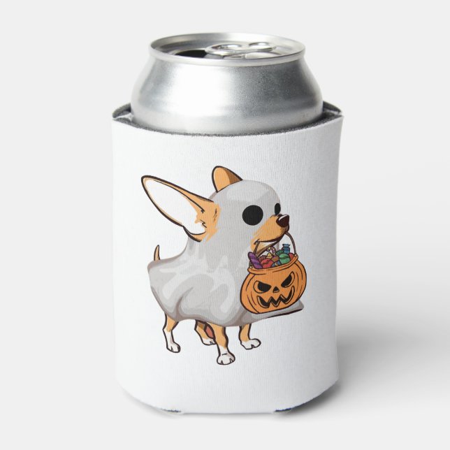 Porta-lata Shirt Chihuahua Ghost Pumpkin Halloween (Can Front)