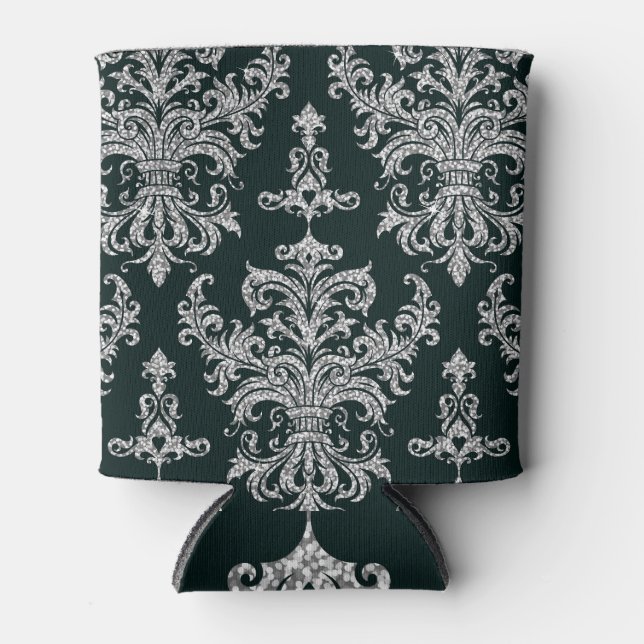 Porta-lata Silver Floral: Papel de parede elegante. (Frente)