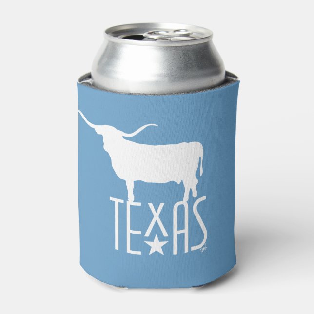 Porta-lata Símbolos do Texas, Longhorn, azul (Can Front)