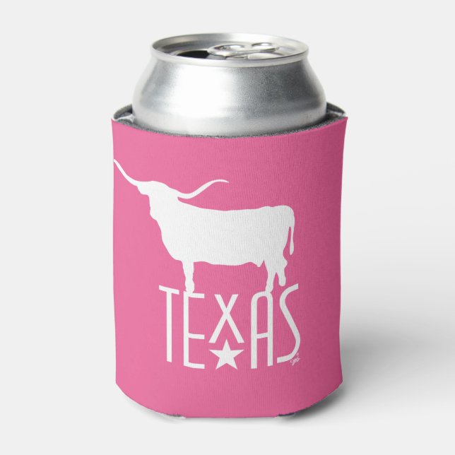 Porta-lata Símbolos do Texas, Longhorn, rosa (Can Front)
