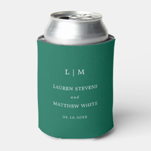 Porta-lata Simples Monograma Verde Esmeralda Casamento Elegan