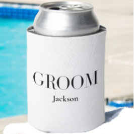 Porta-lata Simples Preto Branco Personalizado do Groom