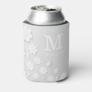 Porta-lata Sinais brancos, florais, gravados, personalizados