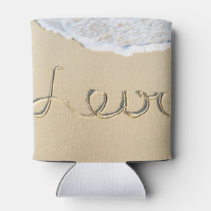 Porta-lata Sinal cinzelado amor na areia da praia