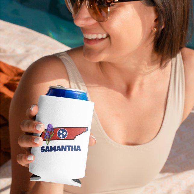 Porta-lata Sinalizador do Tennessee e texto personalizado da  (Criador carregado)