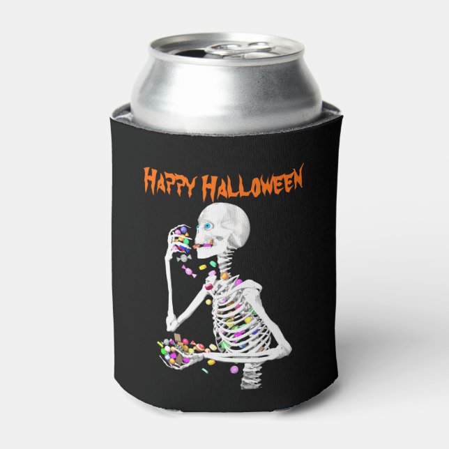 Porta-lata Skeleton comendo balas de Halloween (Can Front)