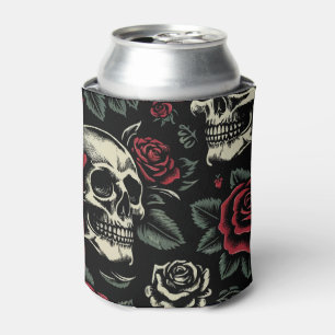 Porta-lata Skulls & Rosa vermelha Gothic Floral