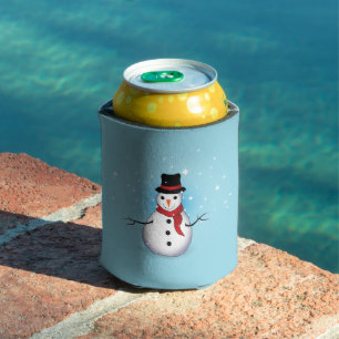 Porta-lata Snowman congelado com chapéu e espuma a azul claro
