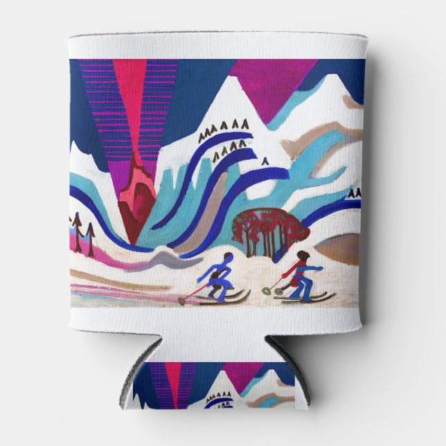 Porta-lata Snowy Mountains with Skiers (Frente)
