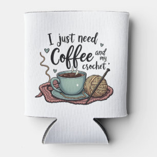 Porta-lata Só preciso de café e crochê