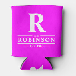 Porta-lata Sobrenome & Inicial Rosa Elétrico Retrô