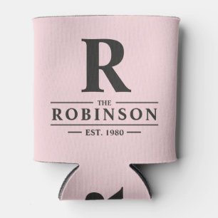 Porta-lata Sobrenome & Inicial Rosa Suave e Preto