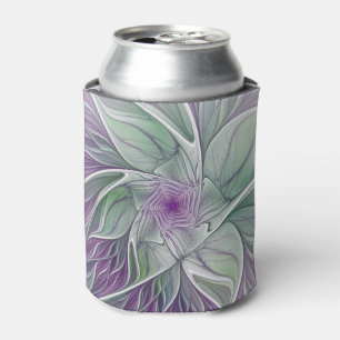 Porta-lata Sonho de Flor, Arte Fractal Verde Abstrato púrpura