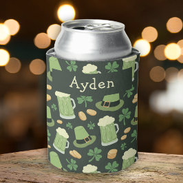Porta-lata St Patricks Day Pattern Sláinte Funny Green Name