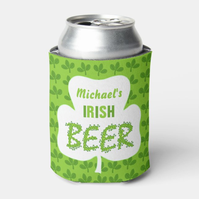 Porta-lata St Patricks Irish Beer Personalizado Shamrock Gree (Can Front)