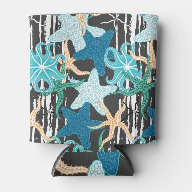 Porta-lata Starfish Vintage: Fundo Escuro Striped. (Frente)