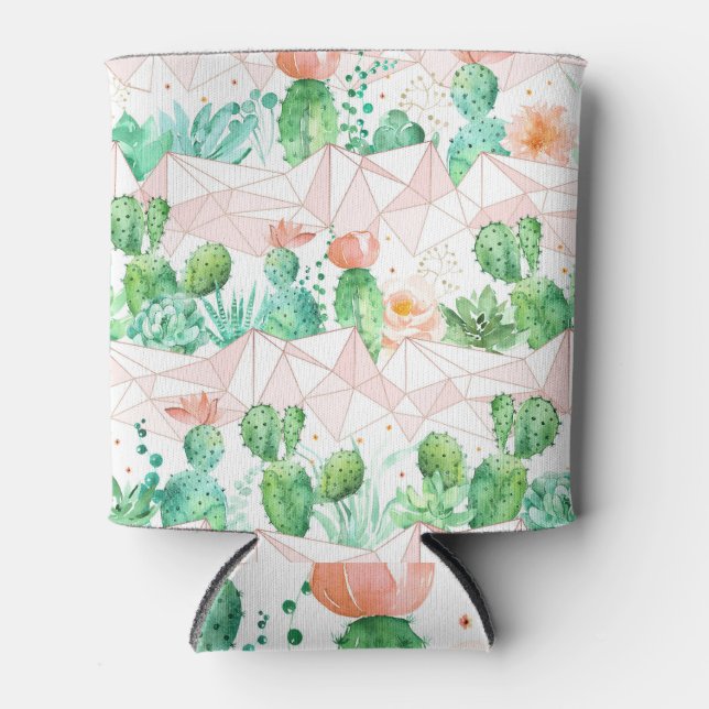 Porta-lata Succults & Cactos: Aquarela Geométrica (Frente)