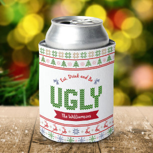 Porta-lata Sueco de Natal Feio Nome do Knit Verde Nórdico