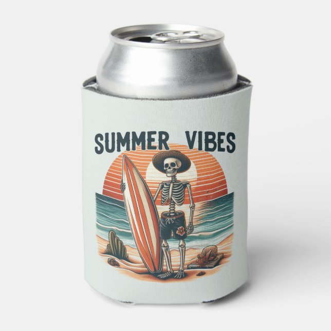 Porta-lata Summer Vibes Skeleton Surfer Sunset Beach Design (Can Front)
