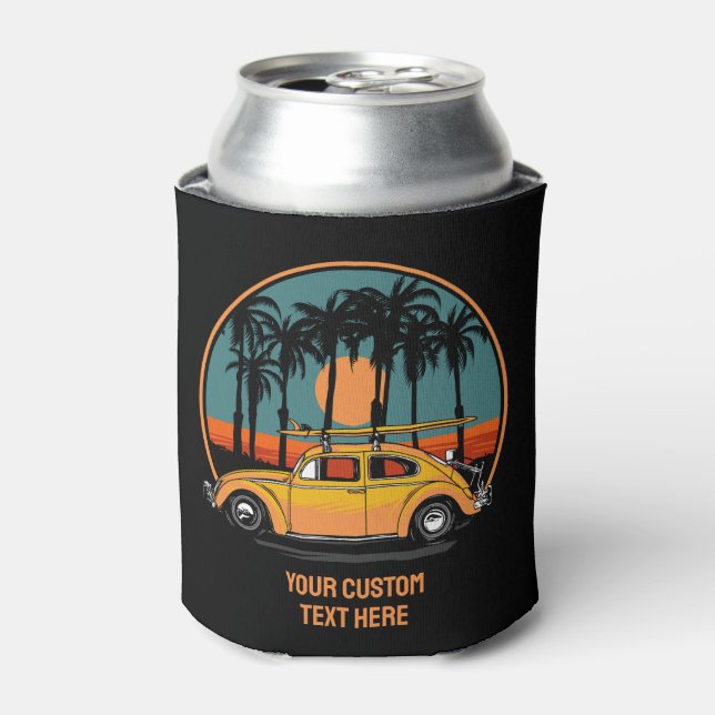 Porta-lata Sunset de Surfer Tropical de Texto Personalizado (Can Front)