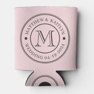 Porta-lata Sussurro Rosa e Monograma de Casamento Preto